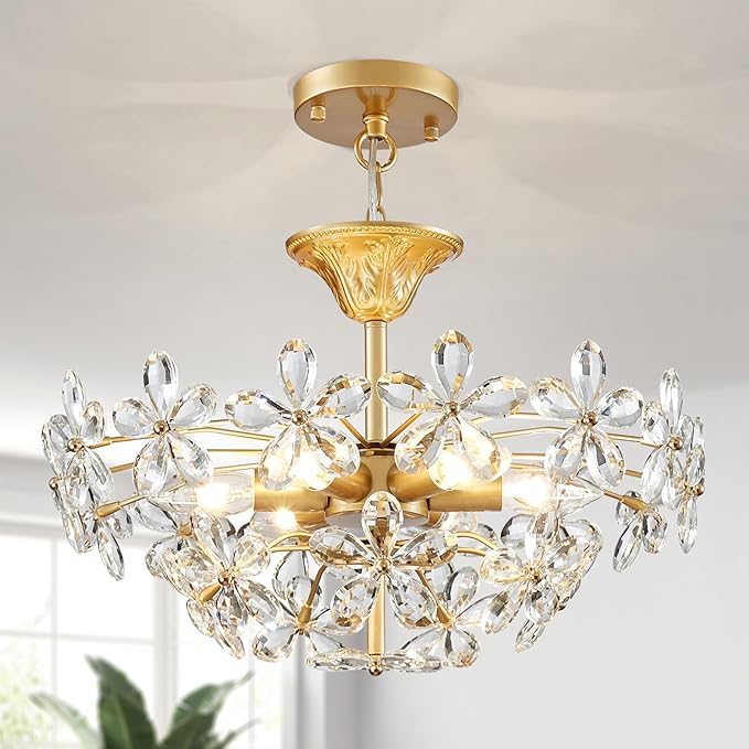 Crystal Chandelier, Modern Design for Dining Room, Gold Pendant Lighting Fixure