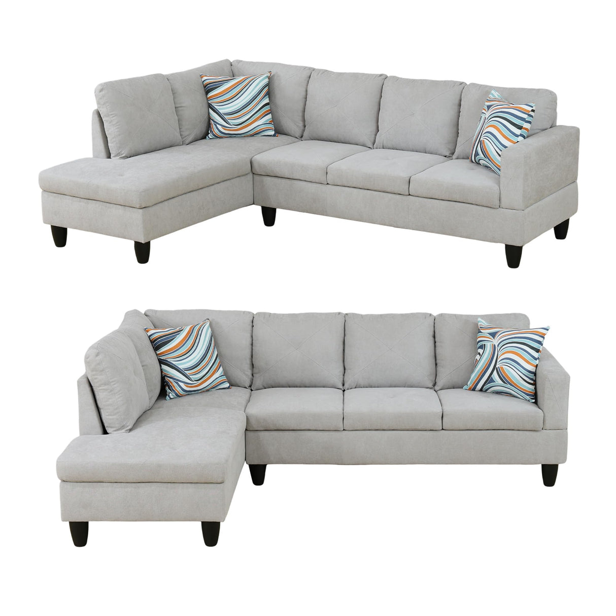 L-Shaped Sectional Sofa Set Luxurious Flannelette 5-seat Couches