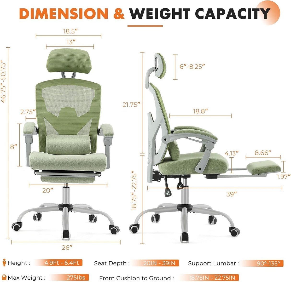 Ergonomic Office Chair with Footrest - High Back Mesh Desk Chair