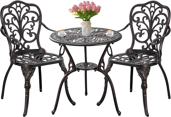 Bistro Set 3 Piece Outdoor Cast Aluminum Patio Bistro Set Patio Set Metal Bistro