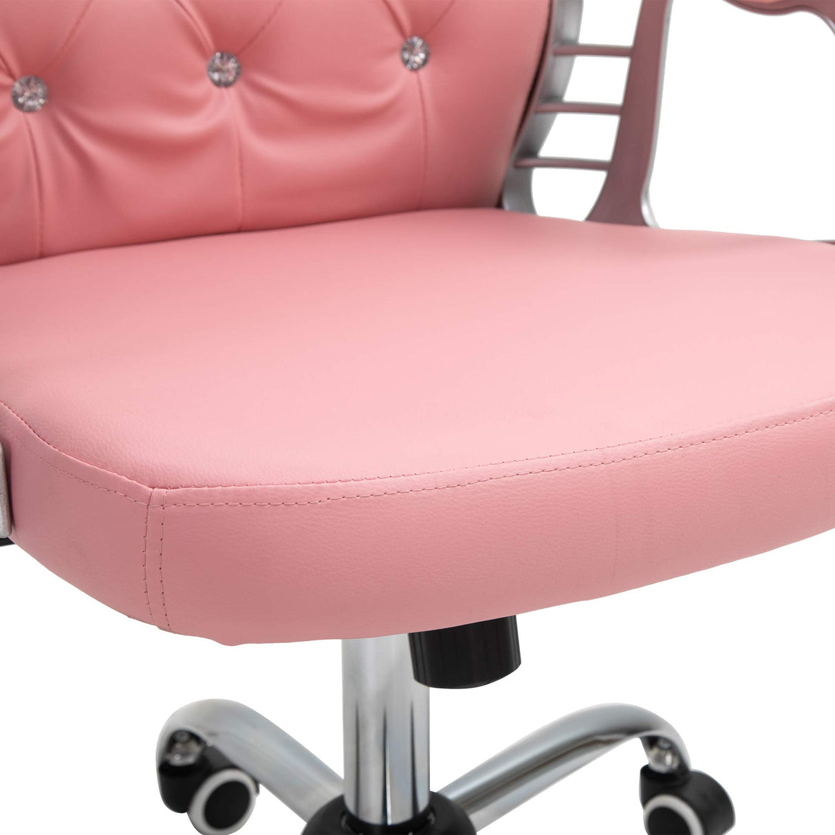 Pink Button Tufted Office Chair with Padded Armrests