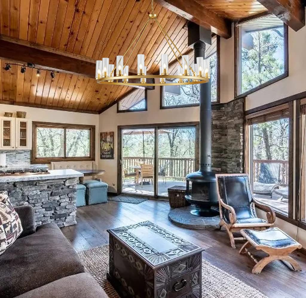 Farmhouse Wagon Wheel Chandelier,D42 16 Light Gold Industrial Rustic Chandelier Lighting