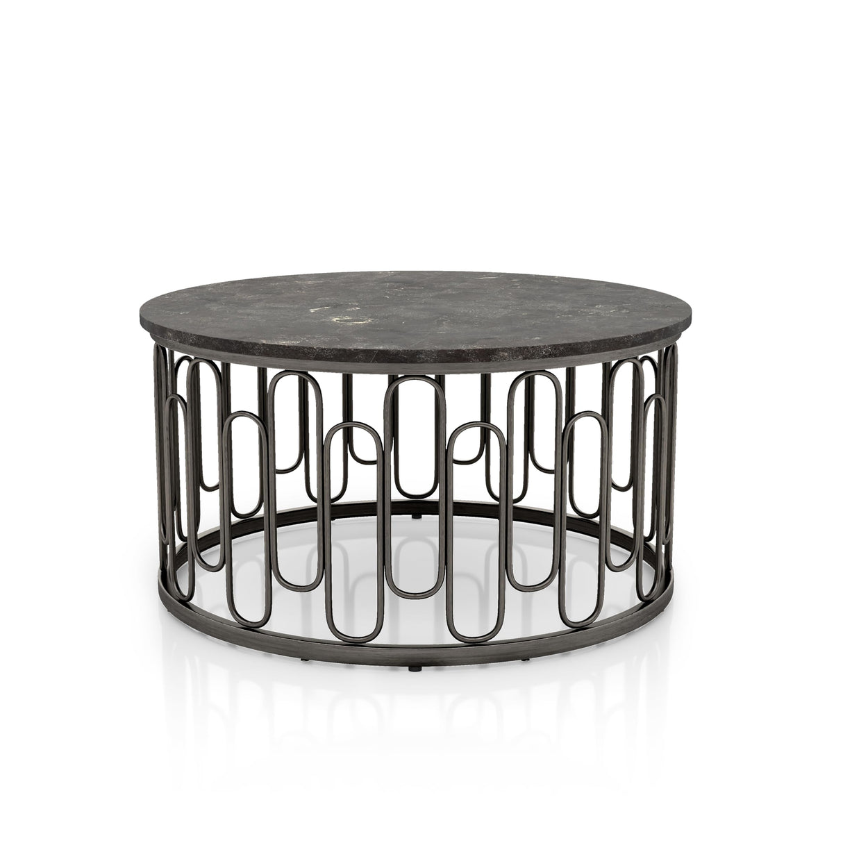 Davis Modern Round Coffee Table with Marble Top & Sturdy Metal Legs & Open Shelf for Living Room