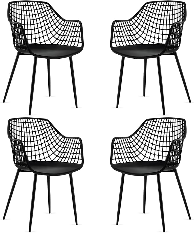 Dining Chairs Set of 4, Plastic Kitchen Chairs with Metal Legs