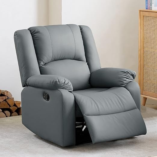 CloudNest Bonded Leather Recliner Chair – Plush Cushion, Pull Ring Recline