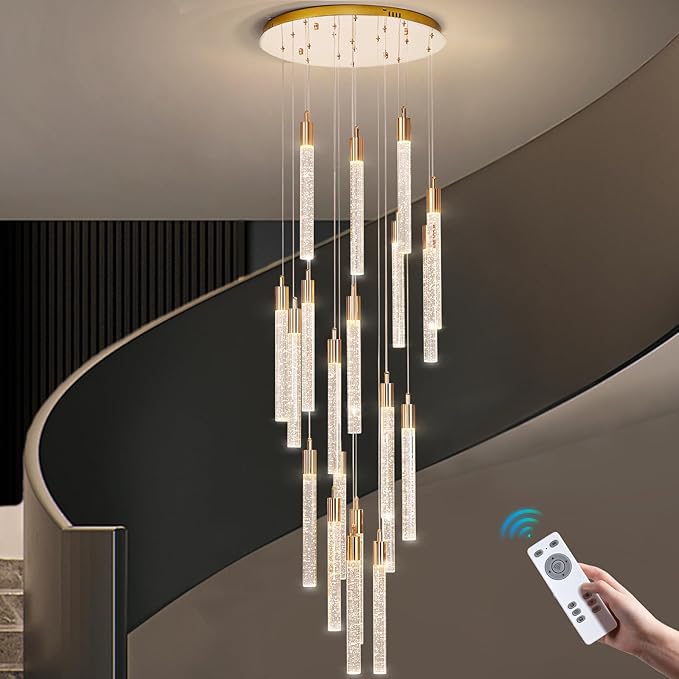 Large Crystal Chandelier – 20FT Adjustable 3-Color Lighting