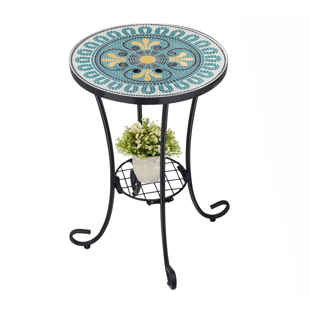Outdoor Side Table Mosaic Patio Table Accent Tables Mosaic Tile Top Metal Frame Small