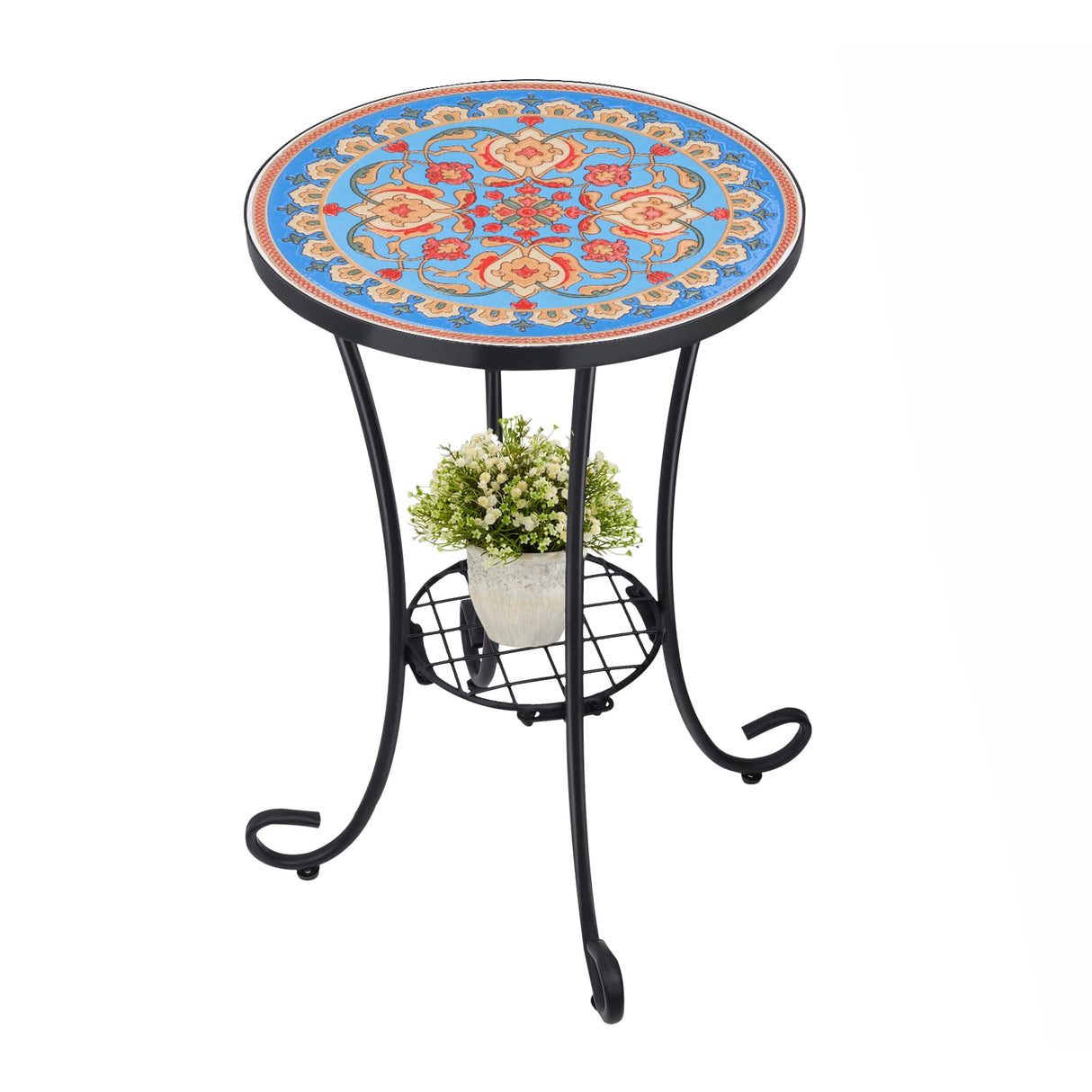 Outdoor Side Table Mosaic Patio Table Accent Tables Mosaic Tile Top Metal Frame Small