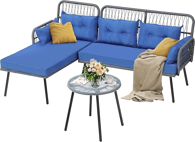 L-Shaped Patio Furniture Outdoor Loveseat Sectional Set for Backyard