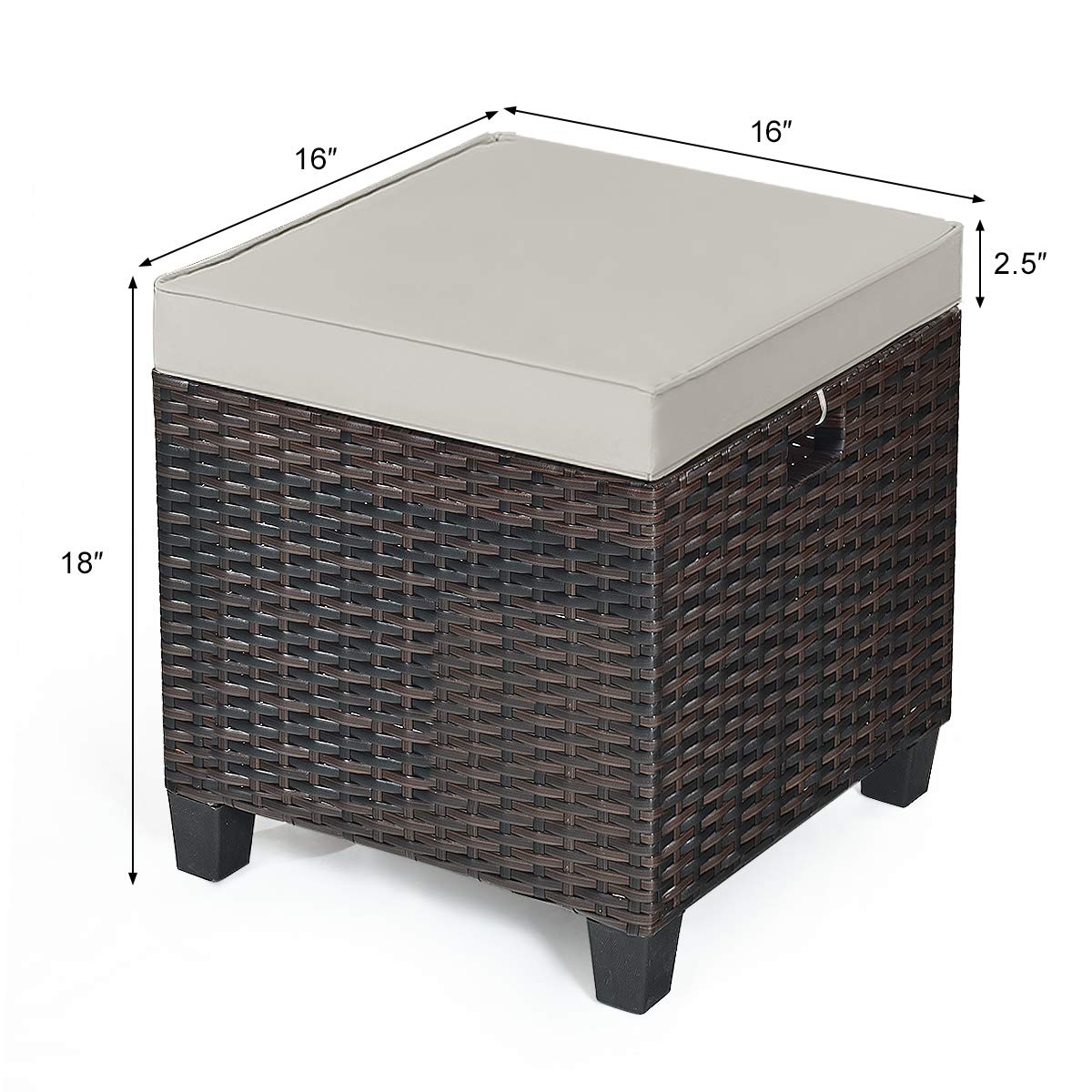 4 Pieces Outdoor Patio Ottoman, All Weather Rattan Wicker Ottoman Sea