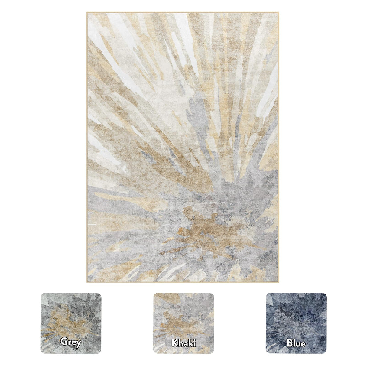 Neutral Abstract 5x7 Area Rug for Bedroom, Soft Low-Pile Faux Wool Living Room Carpet