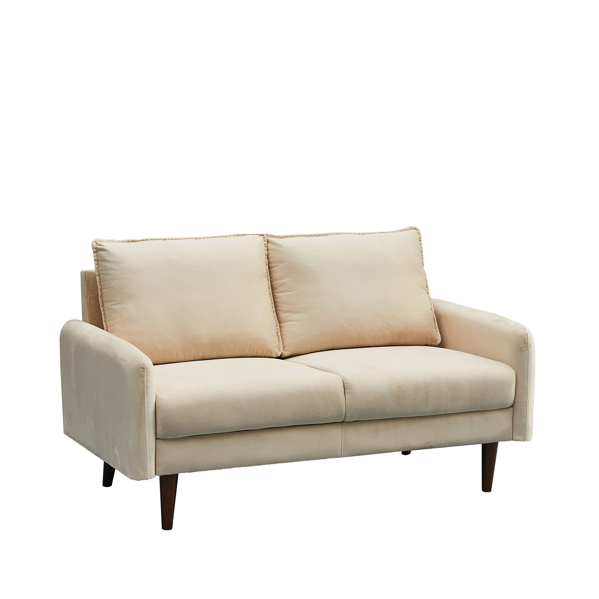 Velvet Loveseat Mid-Century Modern Sofa Tufted Couch with Wooden Legs for Living Room - Beige