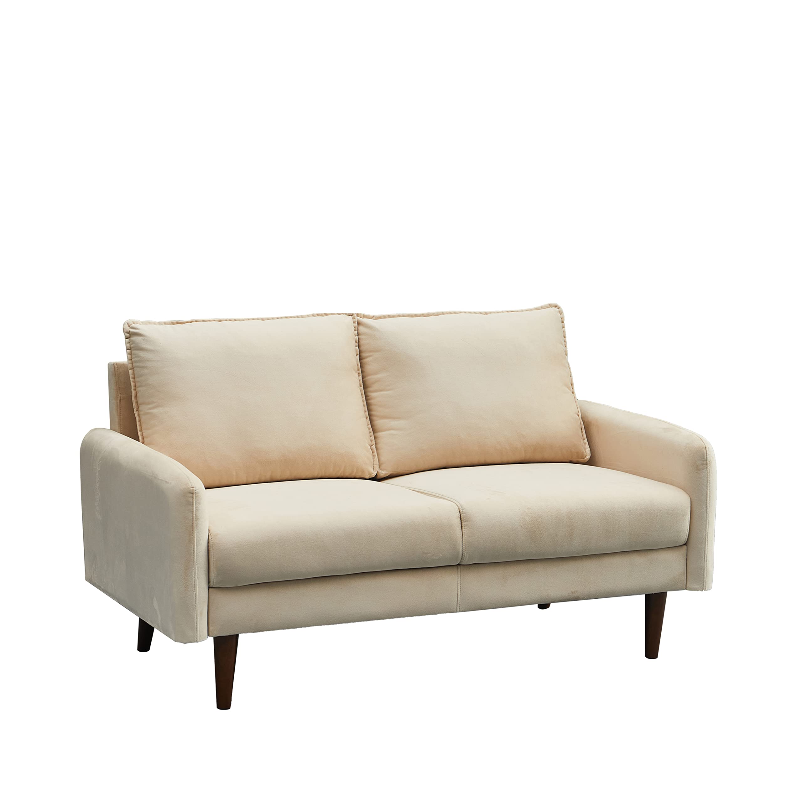 Velvet Loveseat Mid-Century Modern Sofa Tufted Couch with Wooden Legs for Living Room - Beige