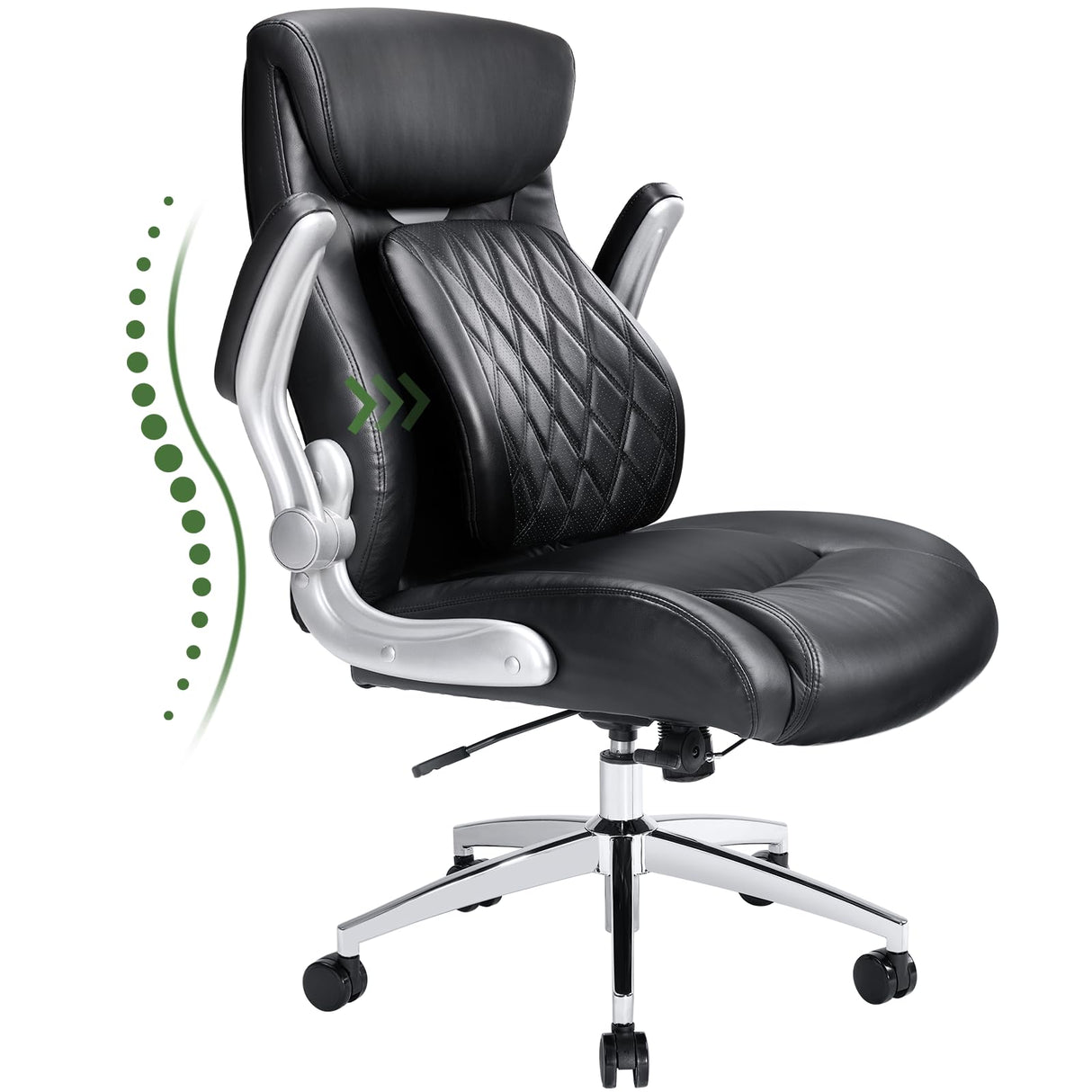Comfortable-Office Chair with Dynamic-Lumbar Support: High Back PU Leather Executive