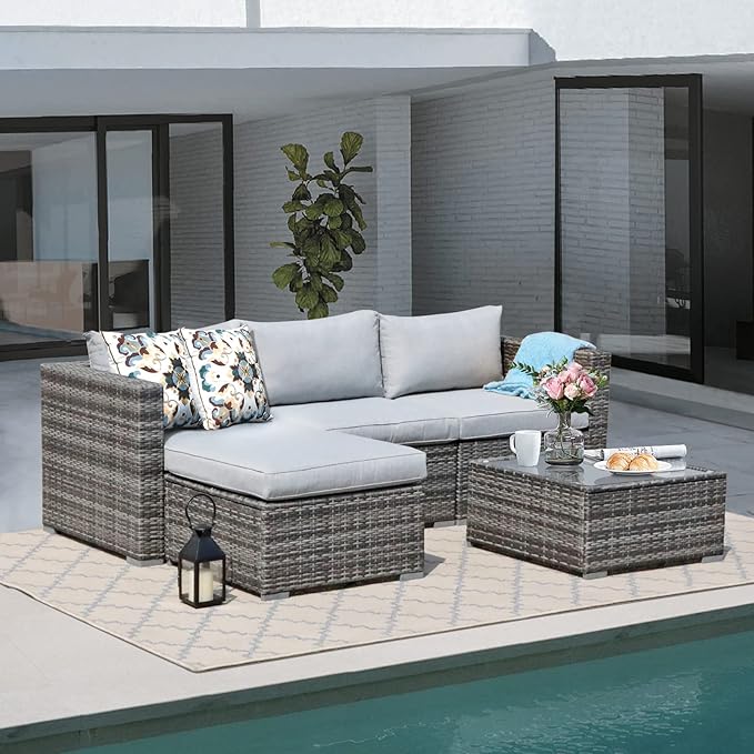 Outdoor Patio Furniture Set, 5 Piece PE Wicker Rattan Outdoor Sectional
