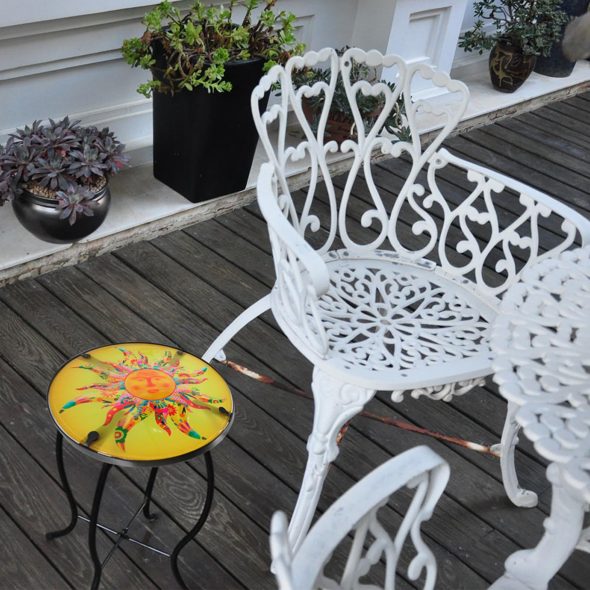 wotieuns Patio Side Table Outdoor Metal Accent Table Round Glass Balcony Plant End Table Garden Lawn Indoor Coffee Table - Bircata