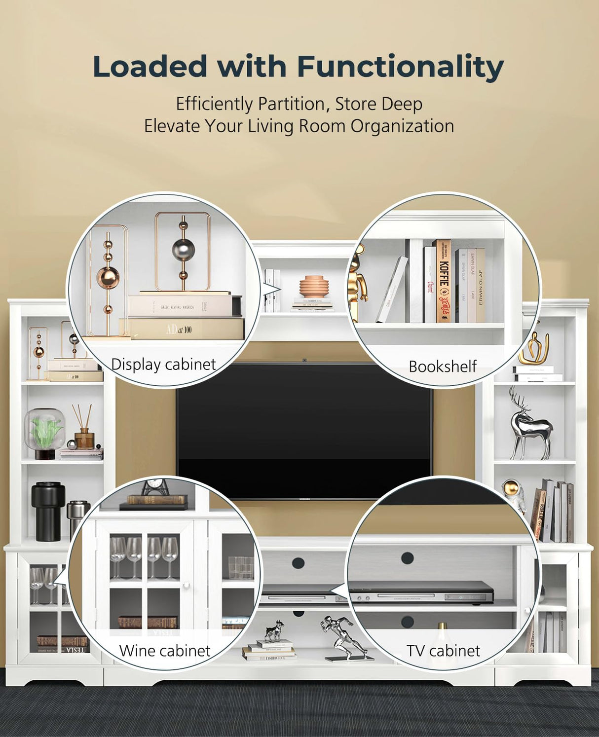 Large Wall Unit Entertainment Center with Storage, Modern TV Entertainment Center