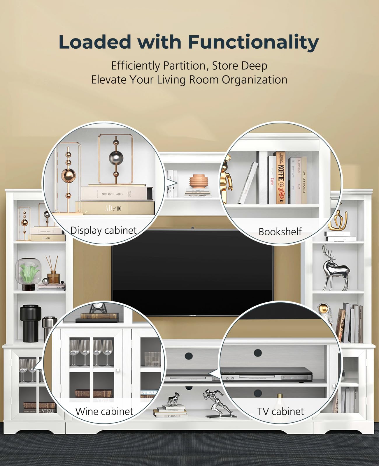 Large Wall Unit Entertainment Center with Storage, Modern TV Entertainment Center
