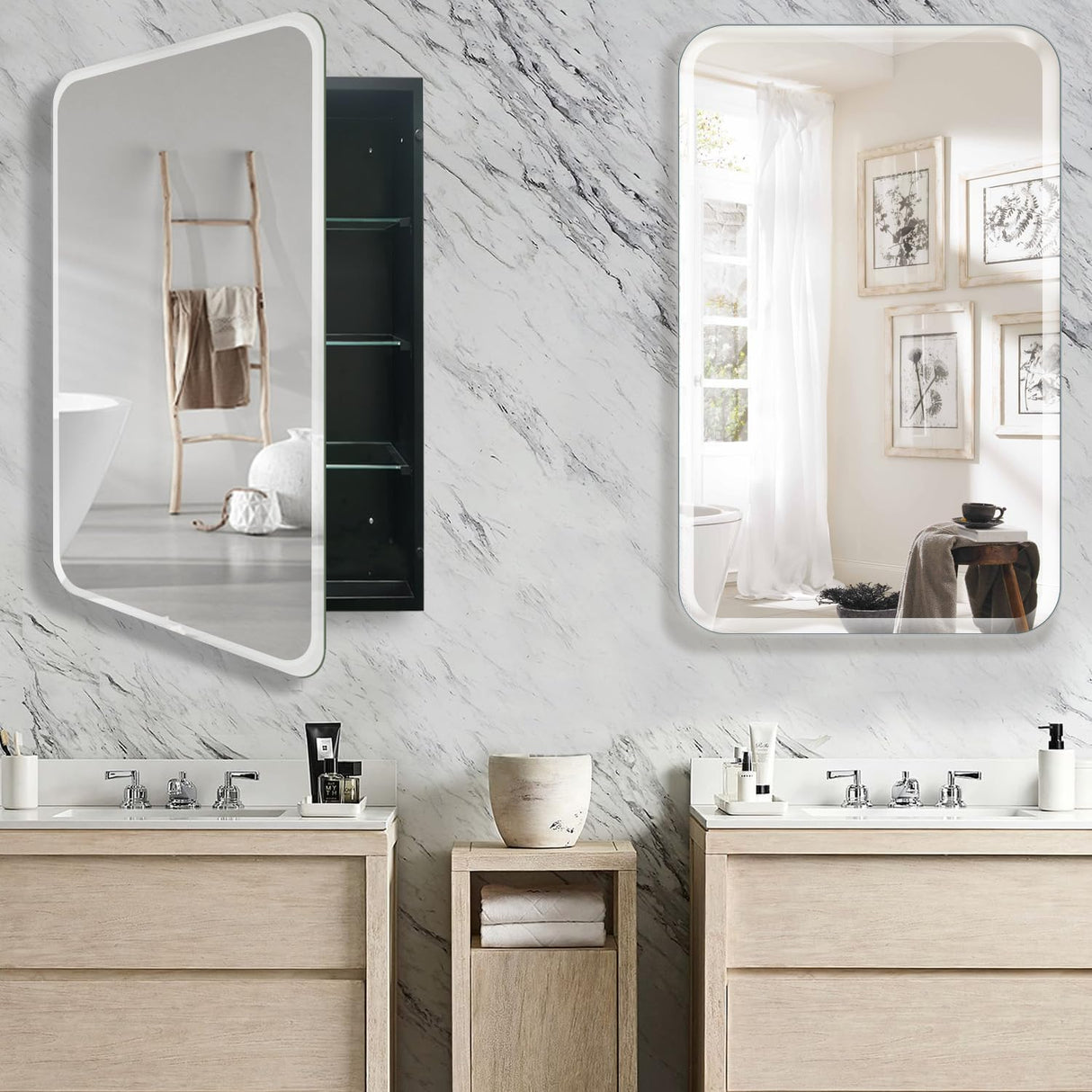 Medicine Cabinet with 16" x 26" Frameless Mirror, Black Large Modern Medicine Cabinet