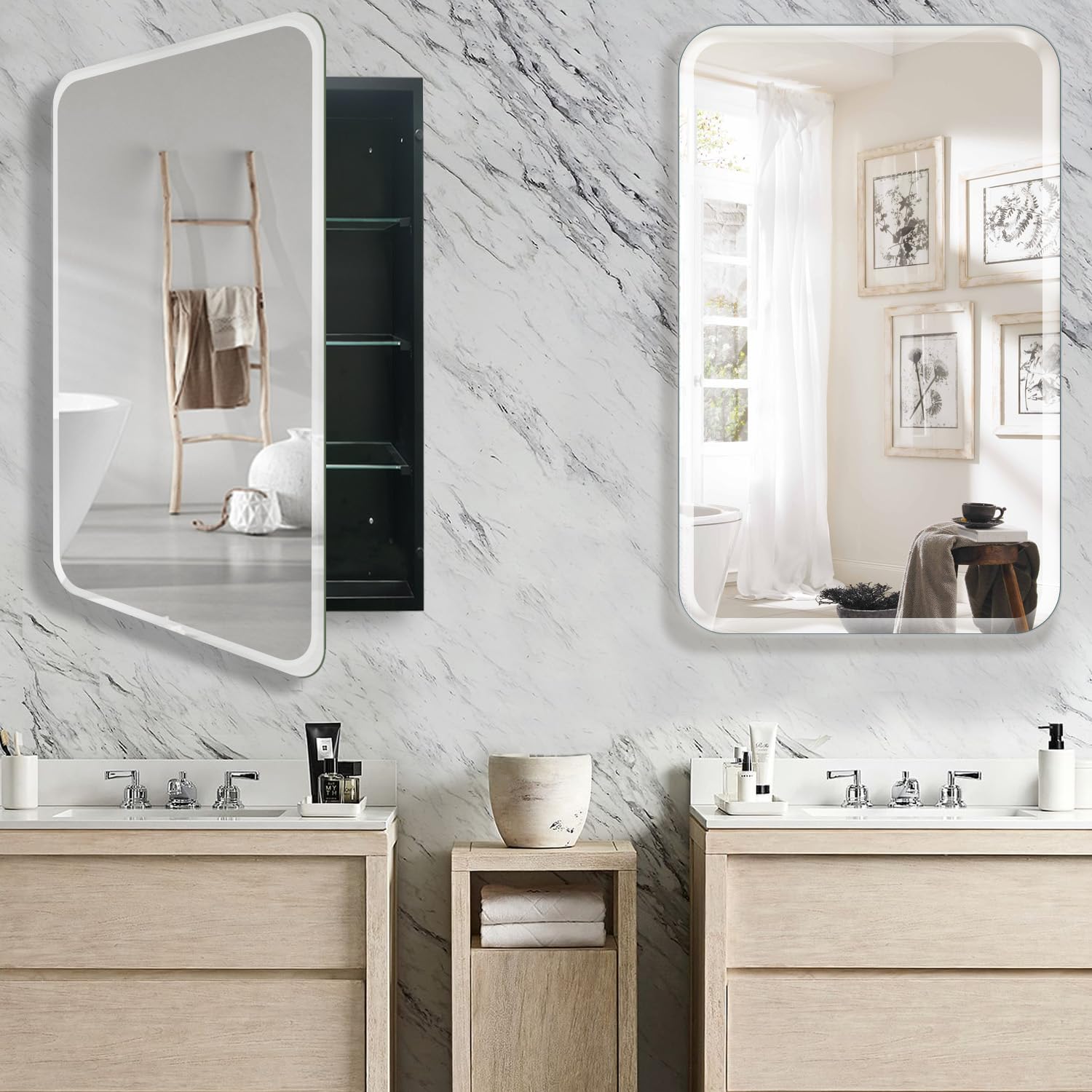 Medicine Cabinet with 16" x 26" Frameless Mirror, Black Large Modern Medicine Cabinet