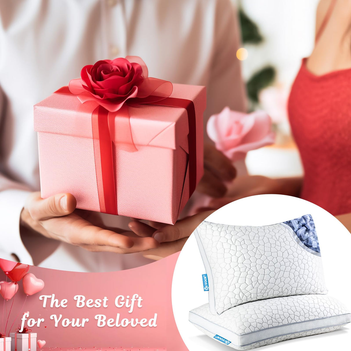 QUTOOL Shredded Memory Foam King Pillows 2 Pack, Adjustable Gel Pillows for Side Stomach and Back Sleepers Luxury Bed Pillow with Washable Cover