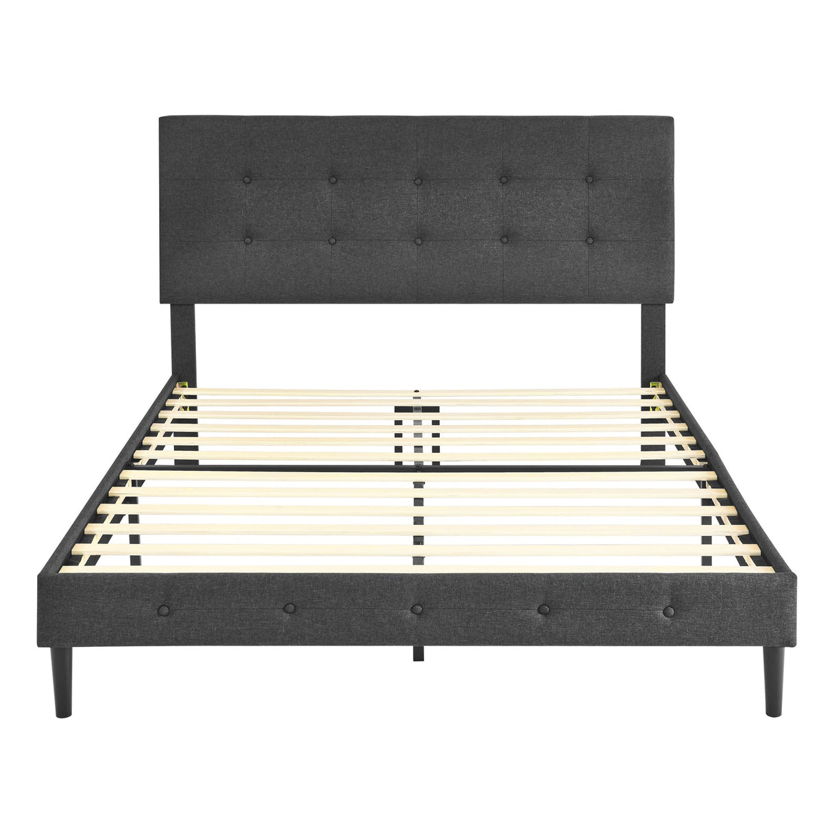 Cambridge Upholstered Wooden Platform Bed Frame, King Size, Dark Grey