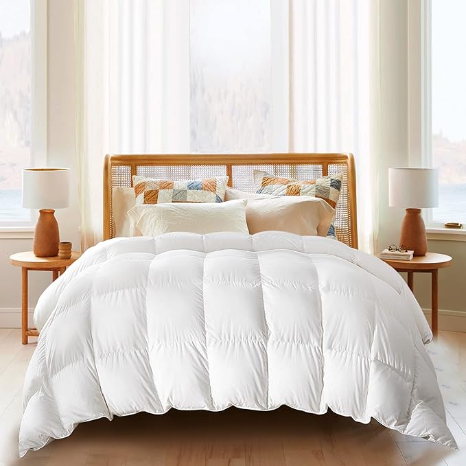 Goose Feather Comforter King Size, 100% Cotton Winter Duvet Insert