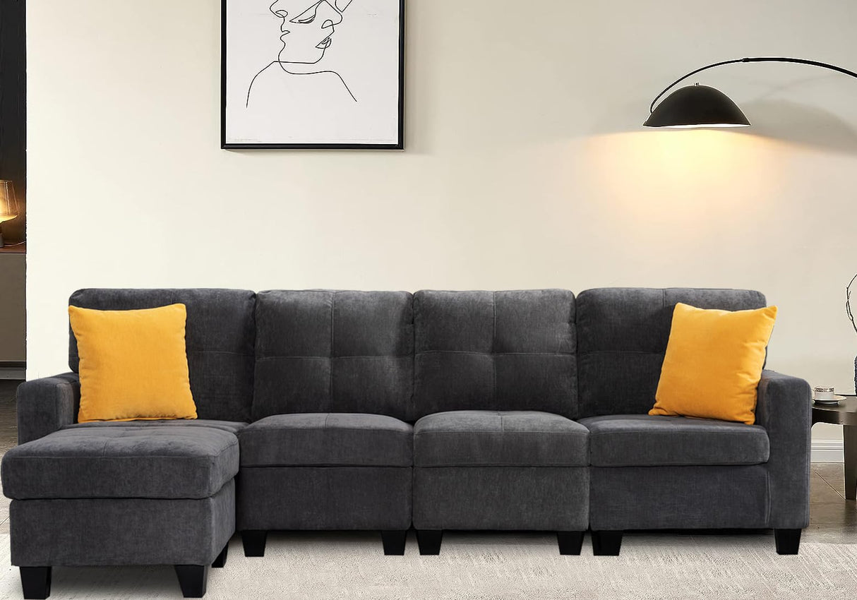 Modular Sofa Couch 4 Seat Sectional with Storage Ottoman