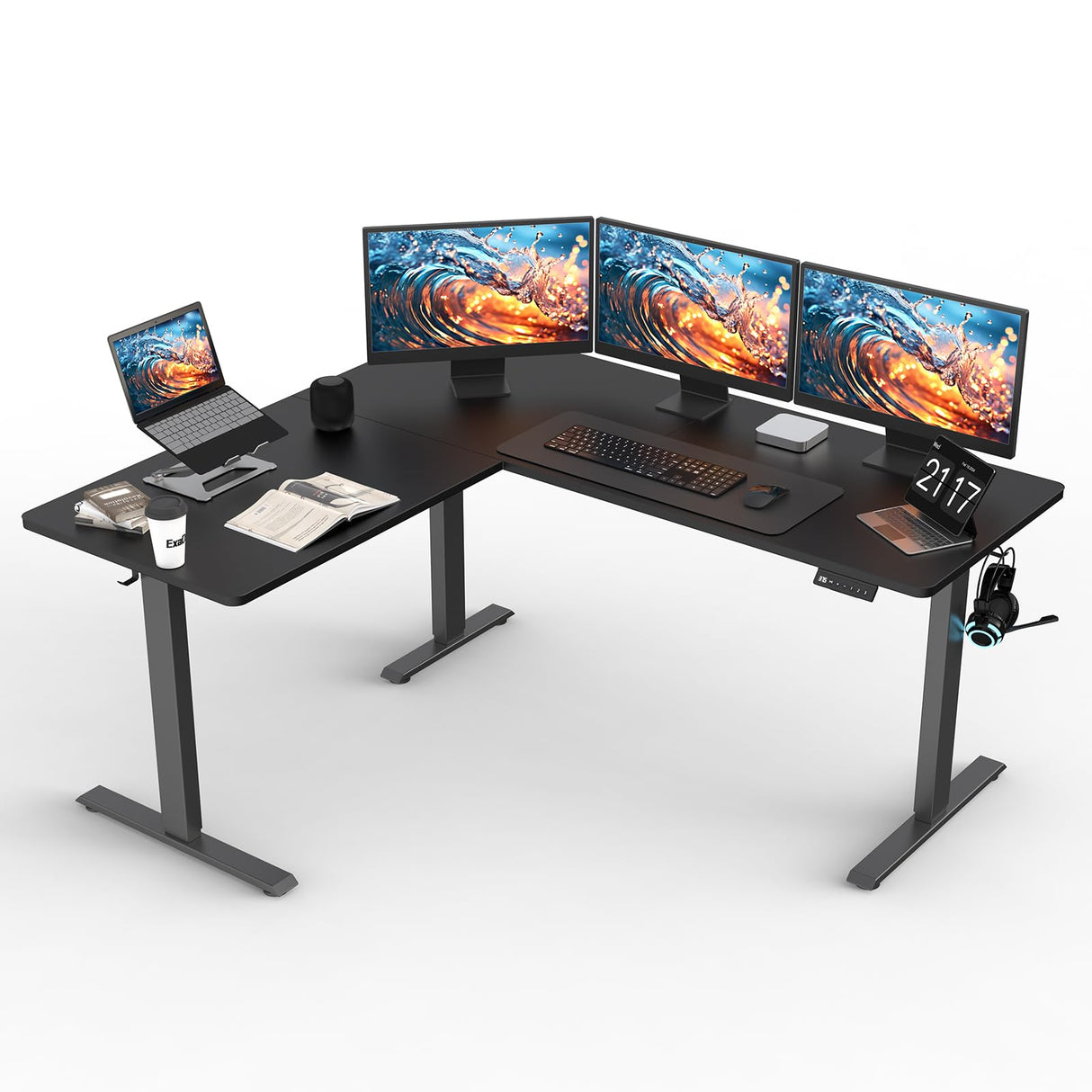 Upgrade Version 63 * 55 inch L Shaped Electric Adjustable Height Standing Desk