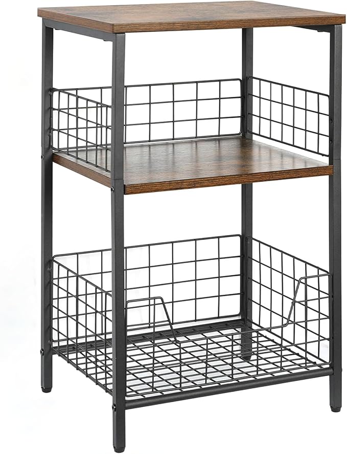 Side Table, Small End Table Record Player Stand with Storage, Vinyl Record Storage Night
