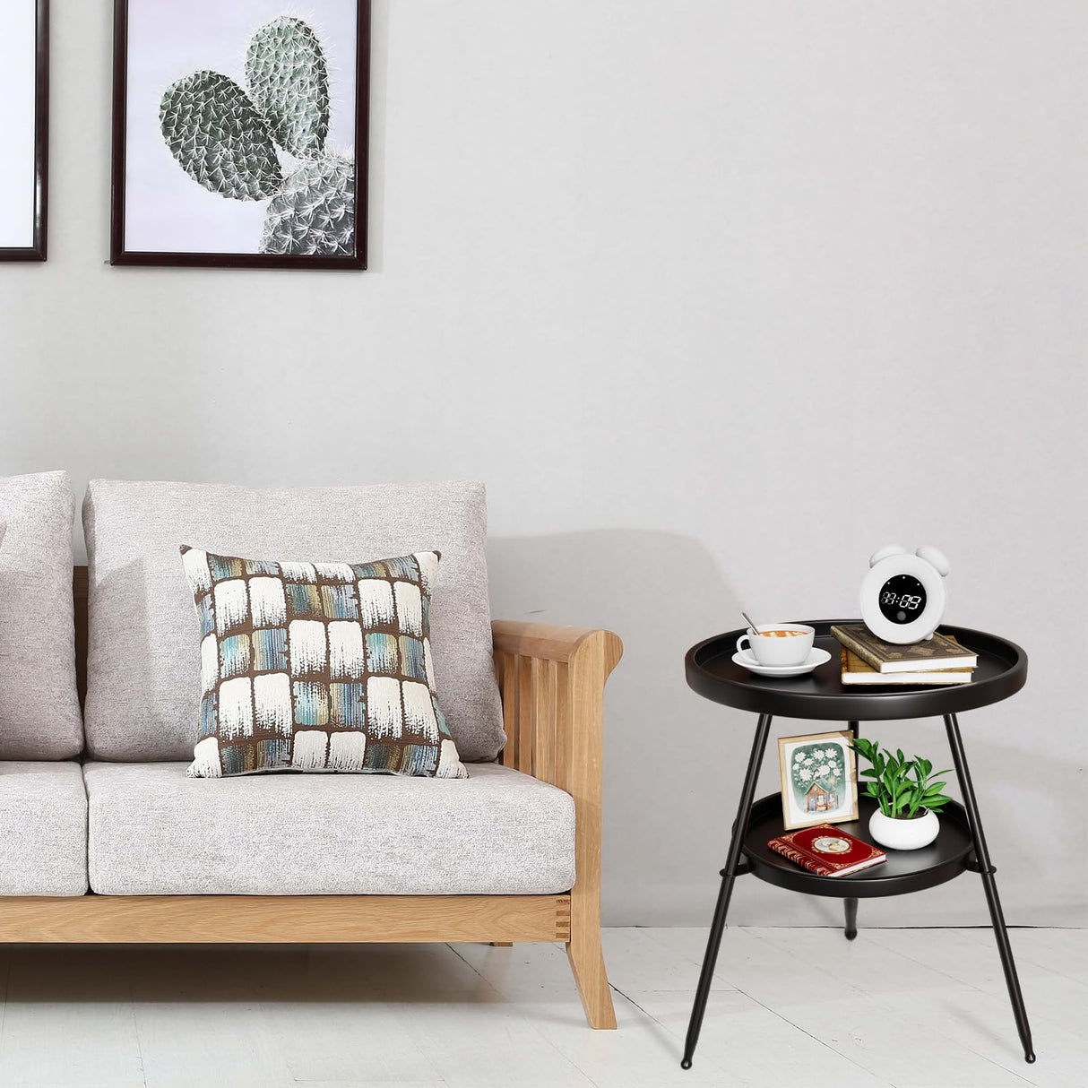 2 Tier Round End Tableļ¼Black Small Side Table Round Metal Coffee Tables Nightstand