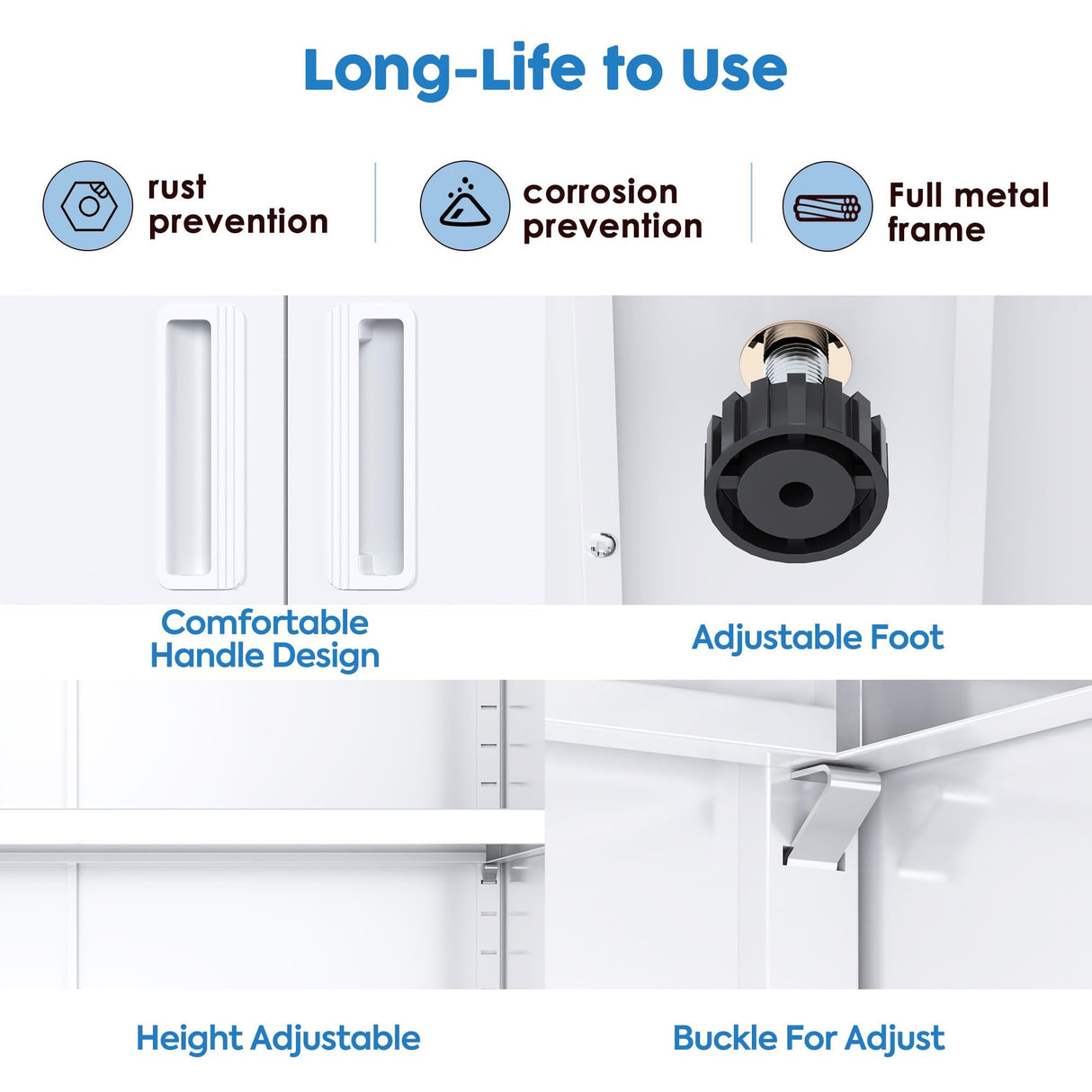 SPKAPO Metal Storage Cabinet with 2 Doors,72" Steel Garage Cabinets with 4 Adjustable Shelves for Home Office Garage School,Assembly Required,White