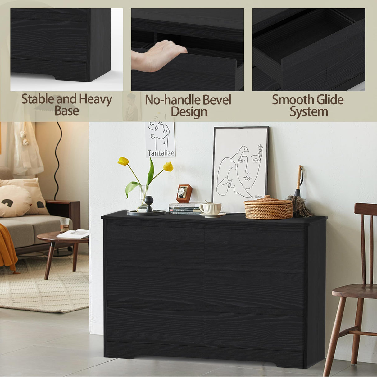 Dresser for Bedroom, White Drawer Double Dresser, Wood Modern Drawer Chest of