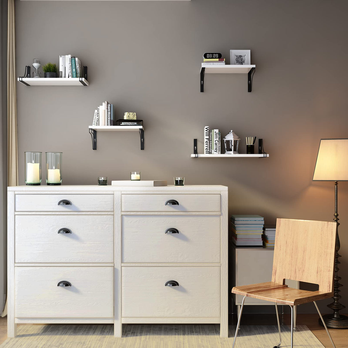 White Floating Shelves for Bedroom Set of 3 Wall Shelves for Bathroom/Living