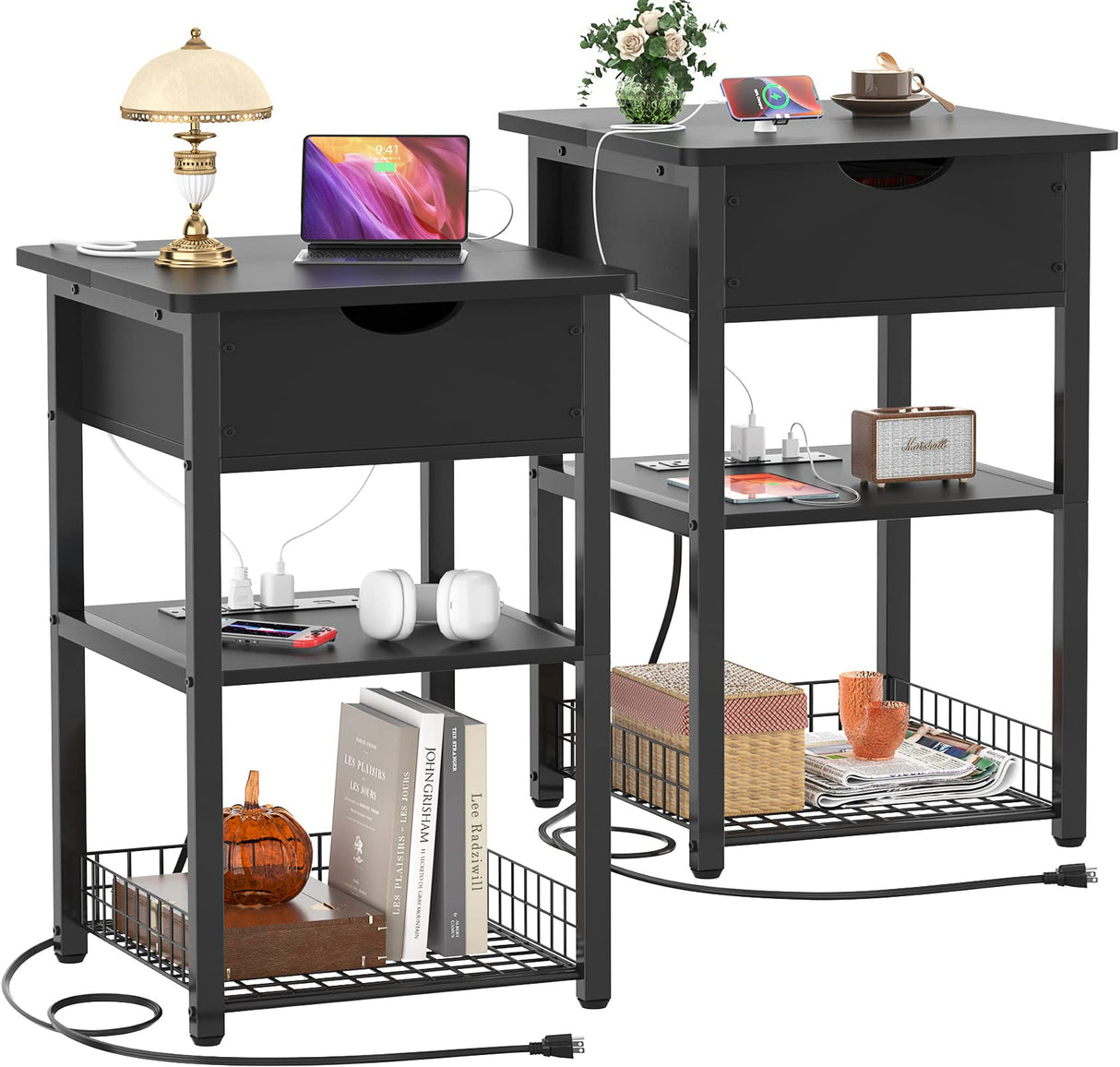 Nightstand Set of 2 with Charging Station