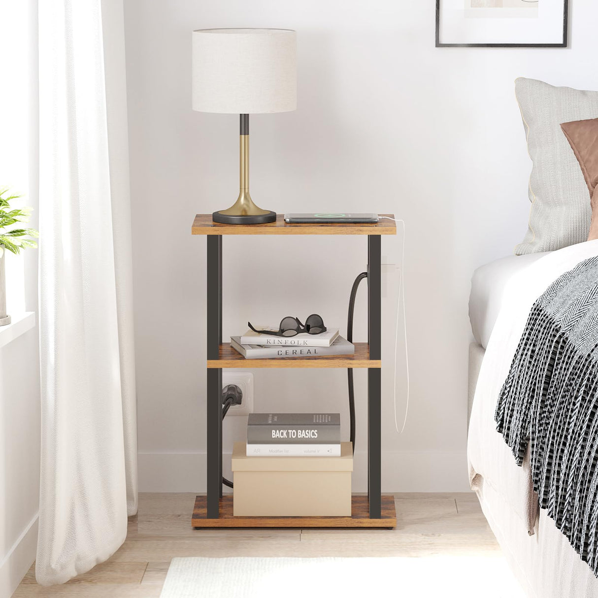 Small Narrow Side Table with Charging Station