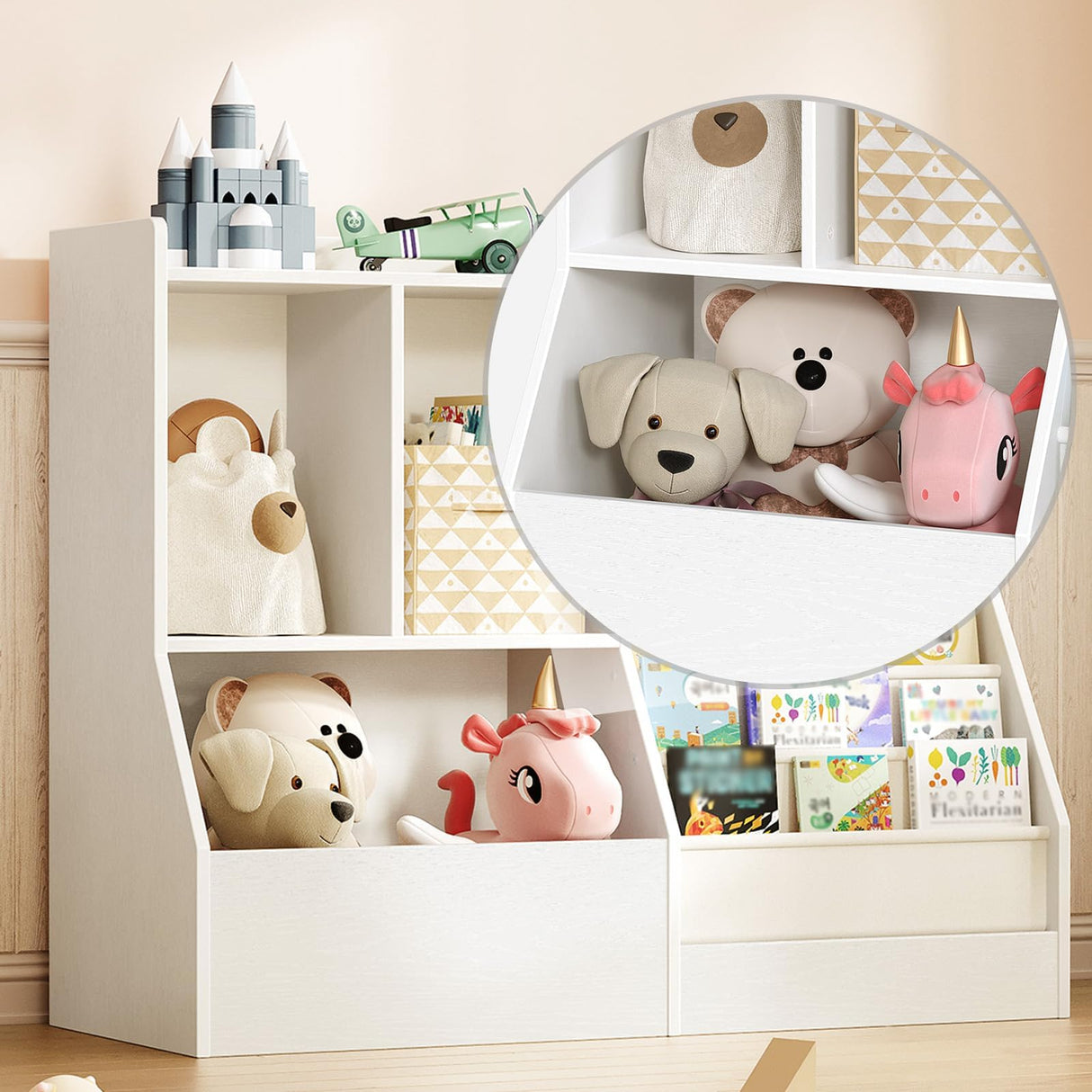 39.4" Kids Bookshelf and Toy Storage, 7 Layer Kids Book Sling Shelf, Toddler Bookshelf,