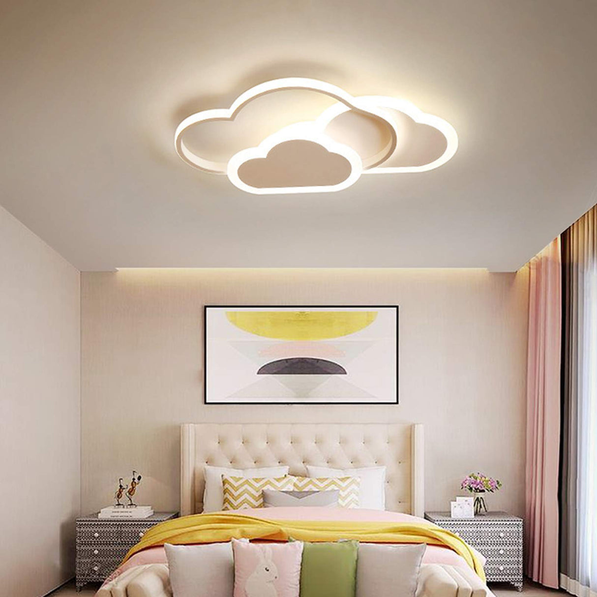 Dimmable LED Cloud Ceiling Light - Modern Flush Mount Lamp for Kids Room