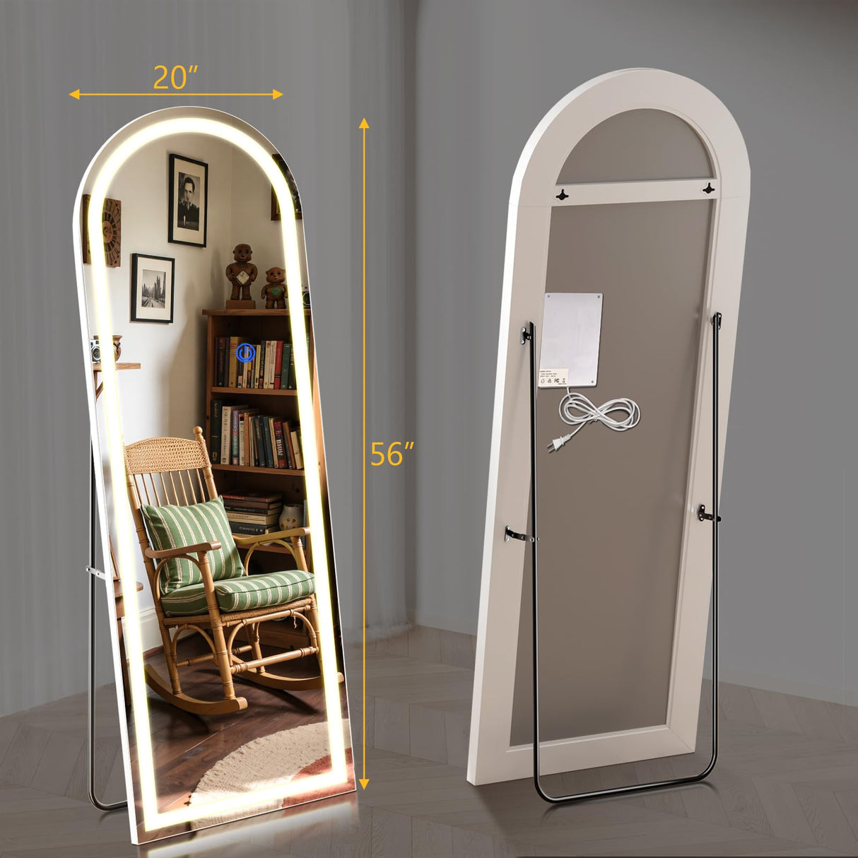 Arch Full Length LED Mirror 56x20 - Standing Floor Mirror with Adjustable Lighting