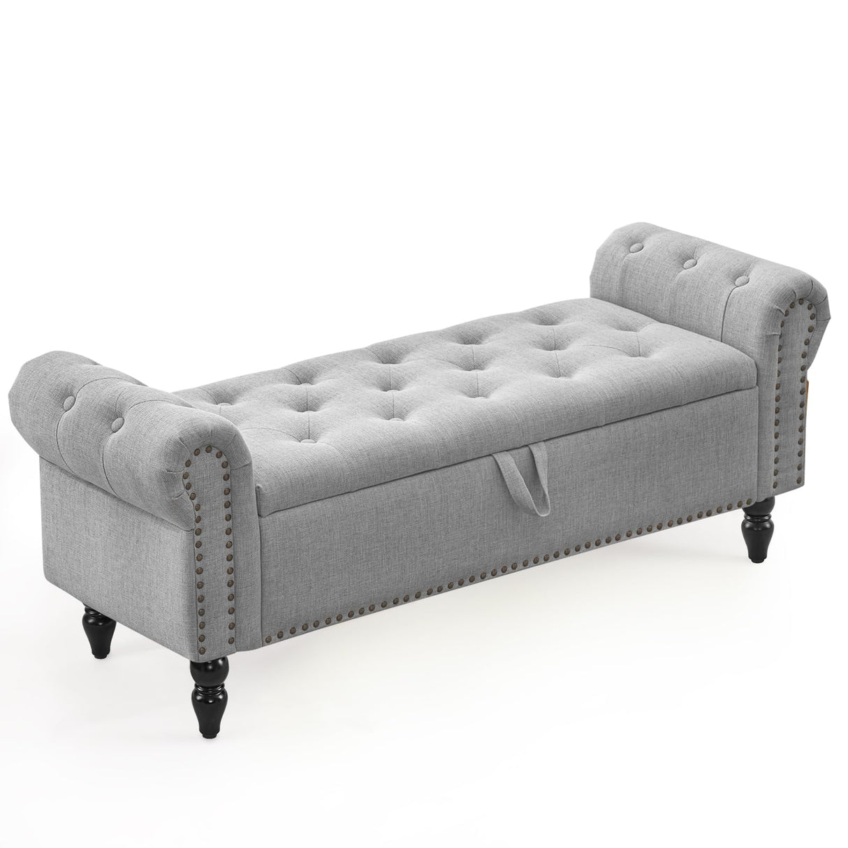 Storage Ottoman Bench for Queen Size Bed, Faux Linen Upholstered Storage Bench