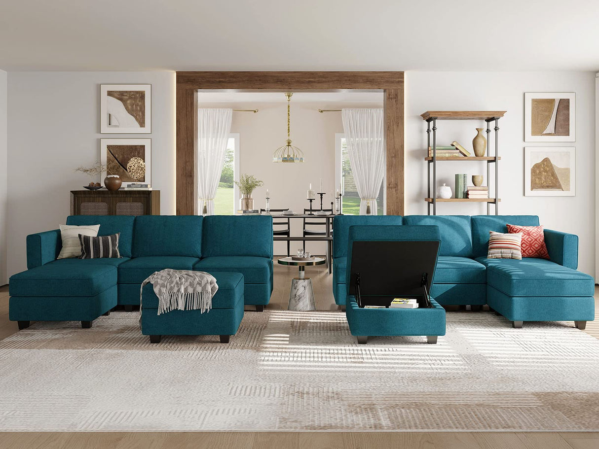 L-Shaped Sofa with Storage Seat Fabric Modular Sectional