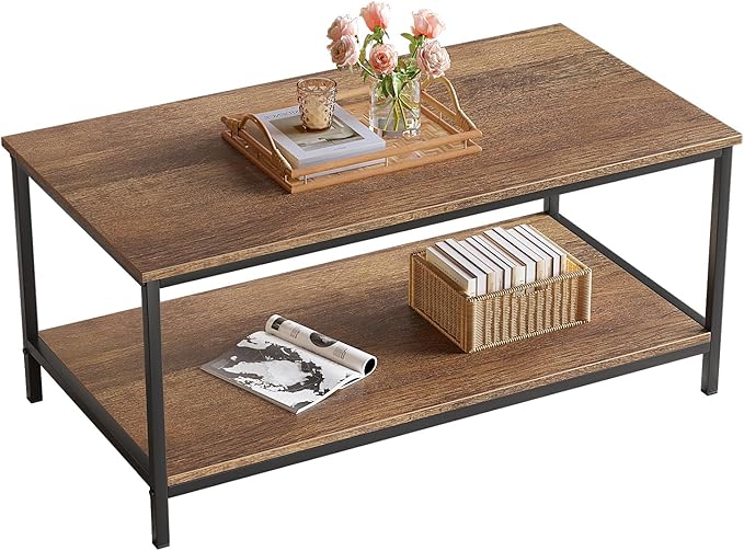 Coffee Table with Storage 2-Tier Industrial Center Table for Living Room