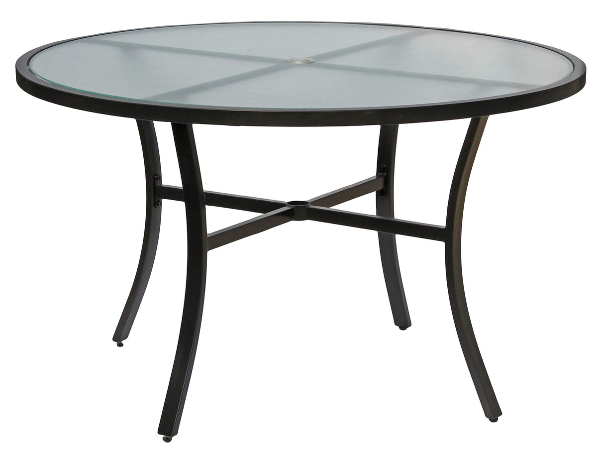 Round Outdoor Patio Dining Table, Aluminum Frame with Tempered Glass Top, Dark Taupe, 40"