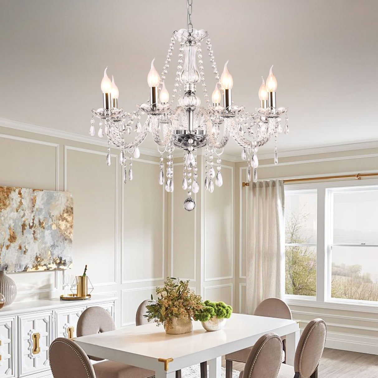 Modern Elegant 8 Lights K9 Crystal Glass Chandelier Silver Pendant Ceiling Lighting