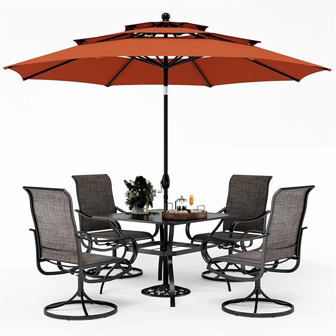 Patio Dining Set with Umbrella for 4, Outdoor Table & Chairs Set