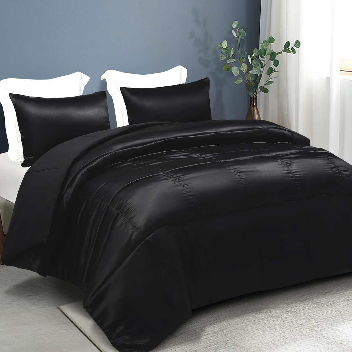 3-Piece Reversible Queen Size Silky Comforter Set/Bedding Set, Luxury Soft Satin