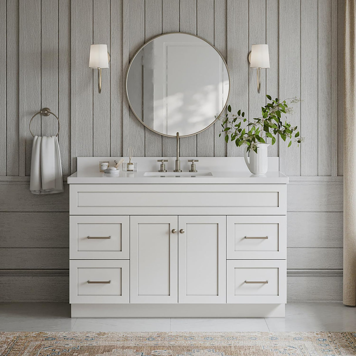 Hamlet 55" White Bathroom Vanity with Sink, 1.5" Edge Pure White