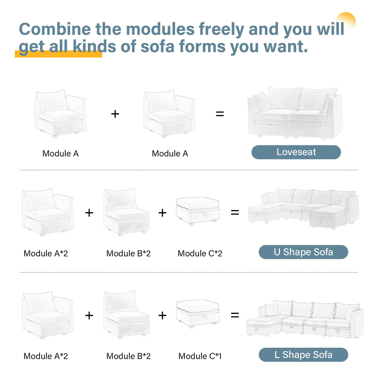 Modular Sectional Sofa, Convertible U Shaped Sofa Couch with Storage