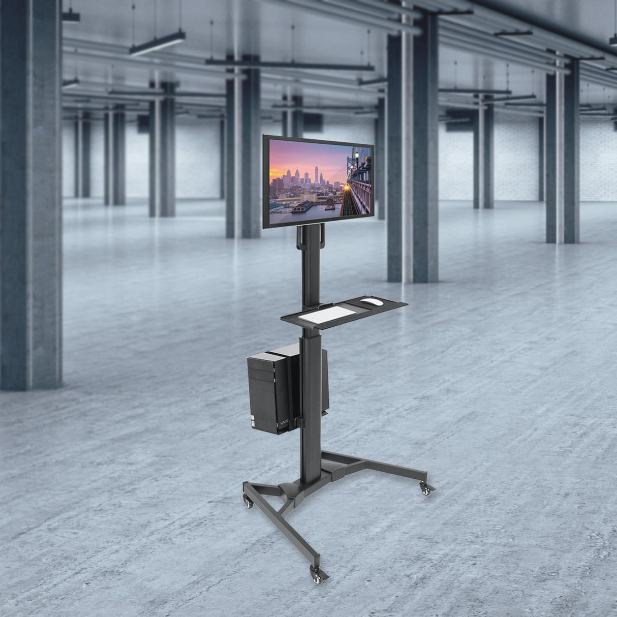 Computer Cart Mobile Desk Workstation with Monitor Mount for Screen up to 32"