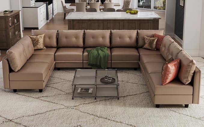 Modular U-Shaped Cognac Sectional Sofa with Storage
